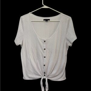 American Eagle Outfitters Cream Button-Down Tie-Front Top